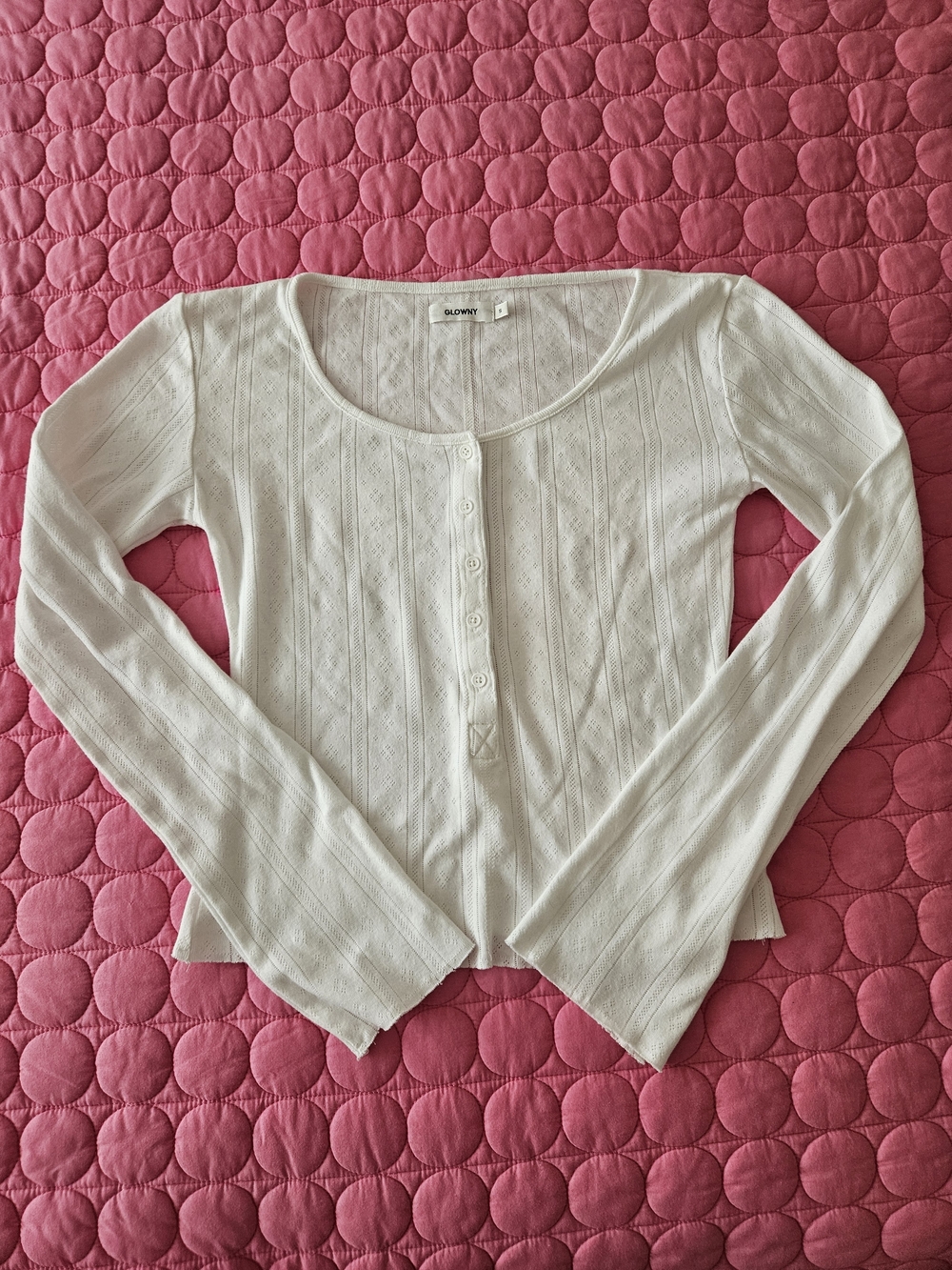 Glowny Honey Eyelet Button Long-Sleeve Henley Top Size Small